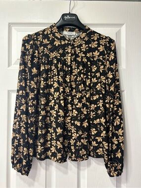 Misa Black Floral Button-Up Long Sleeve Blouse